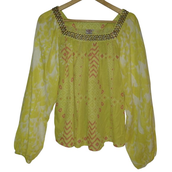 Sheridan French Tops - Sheridan French Blouse Small Yellow Boho Peasant Gypsy Balloon Sleeves Top